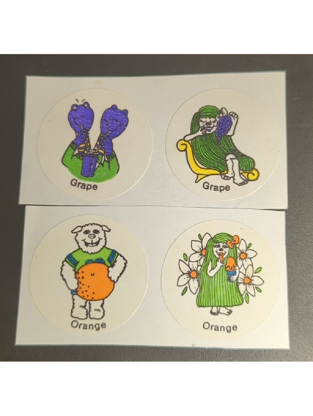 Vintage 80s Matte Scratch and Sniff Stickers GRAPE/ORANGE Lot of 4 Great Scent